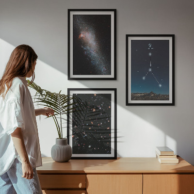 Set om 3 tavlor Rymdgalaxens stjärnbild Kräftan