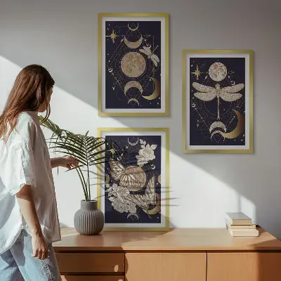 Naturmotiv månblommor tavelset med ramar