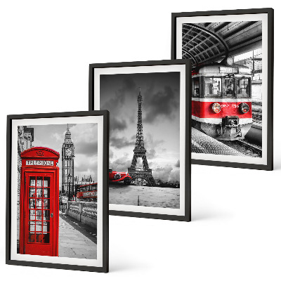 Tavelset ovanför soffa Ikoner London Paris transport