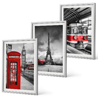 Tavelset ovanför soffa Ikoner London Paris transport