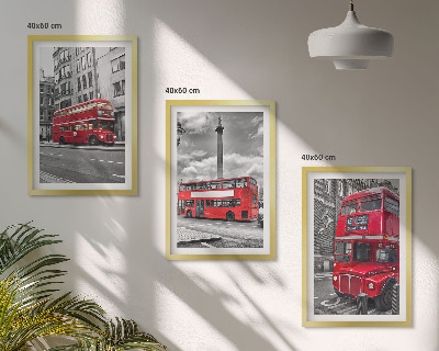 Set om 3 tavlor Röda bussar London