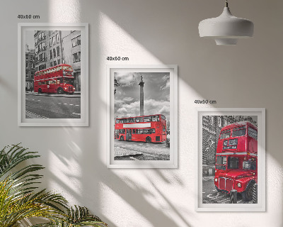 Set om 3 tavlor Röda bussar London