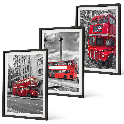 Set om 3 tavlor Röda bussar London