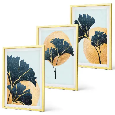Tavelset med ginkgoblad ljus bakgrund för vägg ovanför soffa