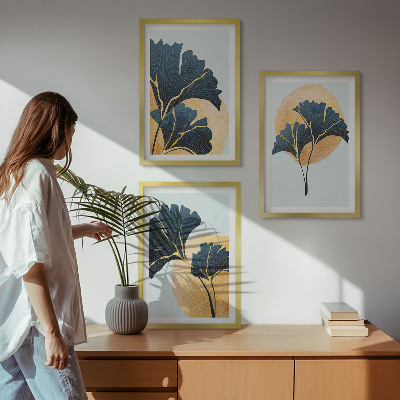 Tavelset ovanför soffa Ginkgoblad ljus bakgrund