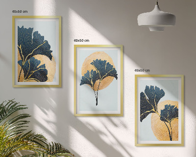 Tavelset ovanför soffa Ginkgoblad ljus bakgrund