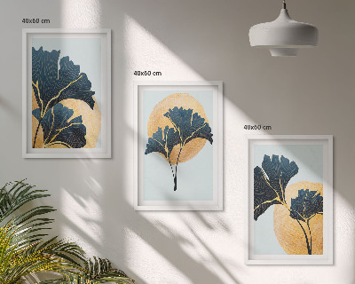 Tavelset ovanför soffa Ginkgoblad ljus bakgrund