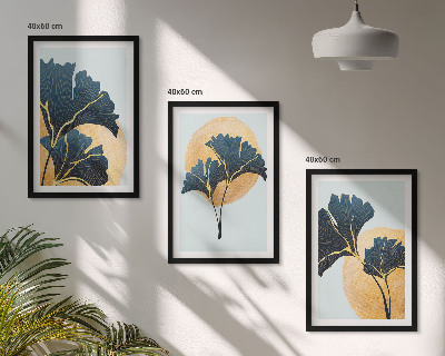 Tavelset ovanför soffa Ginkgoblad ljus bakgrund