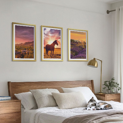 Tavelpaket med ramar Berglandskap med en häst