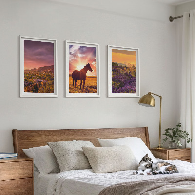 Tavelpaket med ramar Berglandskap med en häst