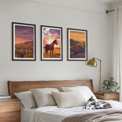 Tavelpaket med ramar Berglandskap med en häst