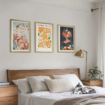 Set om 3 tavlor Blomsterporträtt med buketter