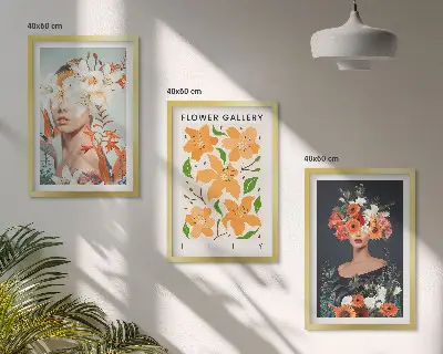 Blomsterporträtt med buketter set om 3 tavlor