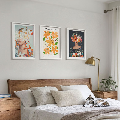Set om 3 tavlor Blomsterporträtt med buketter