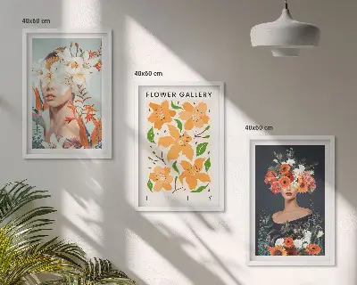 Blomsterporträtt med buketter set om 3 tavlor