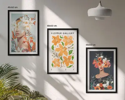 Blomsterporträtt med buketter set om 3 tavlor