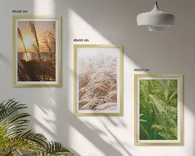 Tavelvägg med ramar motiv av färgstark natur med gräs
