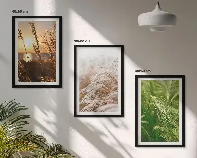 Tavelvägg med ramar motiv av färgstark natur med gräs