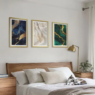 Abstrakta blågröna mönster set om 3 tavlor