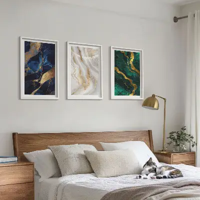 Abstrakta blågröna mönster set om 3 tavlor