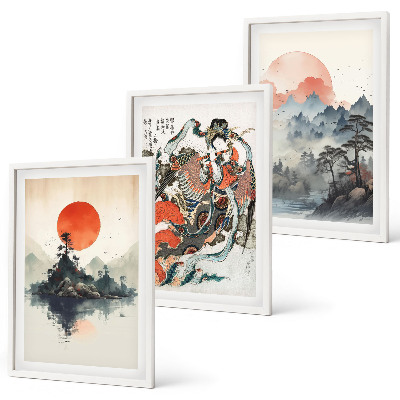 Tavelpaket med ramar Asiatiska japandi-målningar