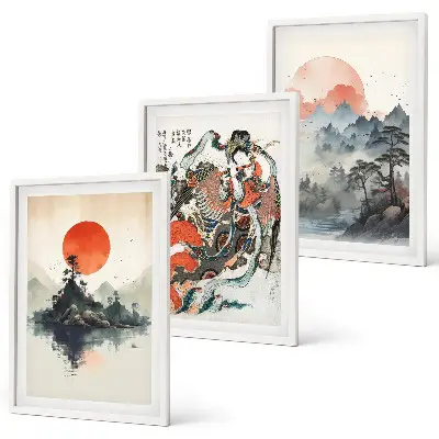 Asiatiska japandi-tavlor tavelset med ramar