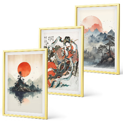 Tavelpaket med ramar Asiatiska japandi-målningar