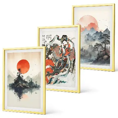 Asiatiska japandi-tavlor tavelset med ramar