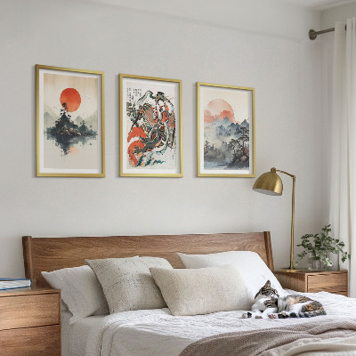 Tavelpaket med ramar Asiatiska japandi-målningar