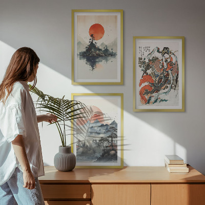 Tavelpaket med ramar Asiatiska japandi-målningar
