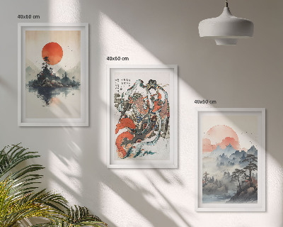 Tavelpaket med ramar Asiatiska japandi-målningar