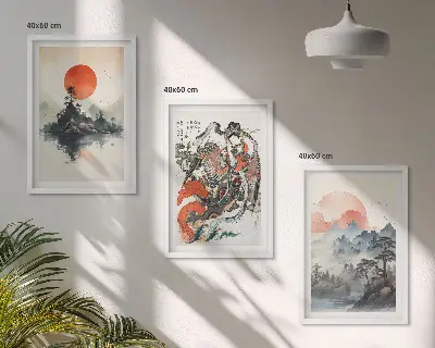 Asiatiska japandi-tavlor tavelset med ramar