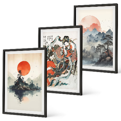 Tavelpaket med ramar Asiatiska japandi-målningar