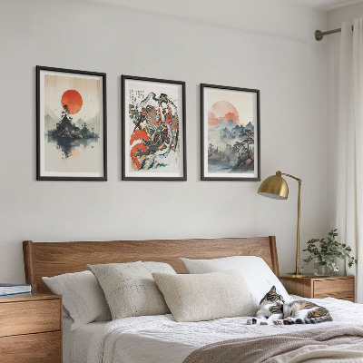 Tavelpaket med ramar Asiatiska japandi-målningar