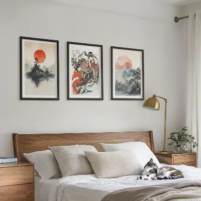Asiatiska japandi-tavlor tavelset med ramar