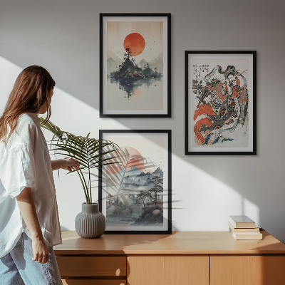Tavelpaket med ramar Asiatiska japandi-målningar