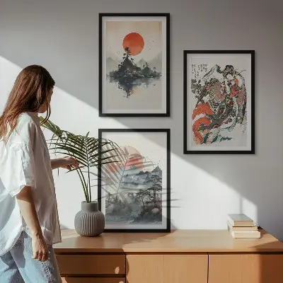 Asiatiska japandi-tavlor tavelset med ramar