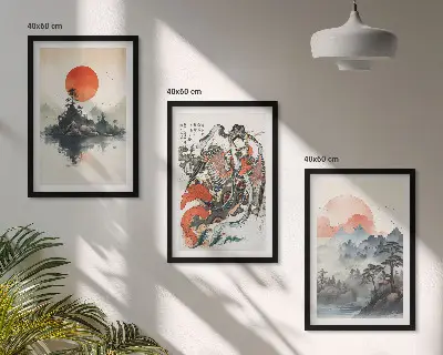 Asiatiska japandi-tavlor tavelset med ramar