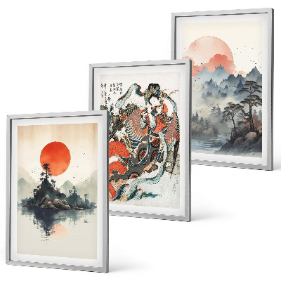 Tavelpaket med ramar Asiatiska japandi-målningar