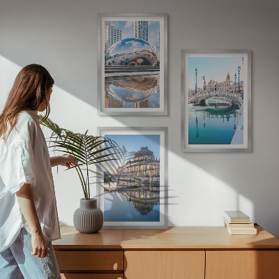 Set om 3 tavlor Arkitektur av städer vid vatten