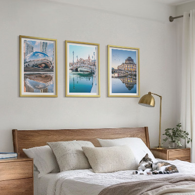 Set om 3 tavlor Arkitektur av städer vid vatten