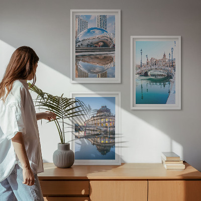 Set om 3 tavlor Arkitektur av städer vid vatten