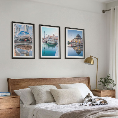 Set om 3 tavlor Arkitektur av städer vid vatten