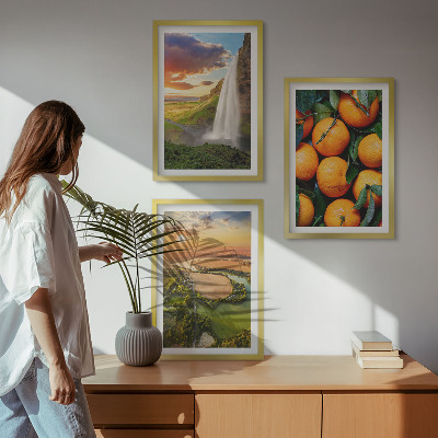 Tavelpaket med ramar Orange Mountain vattenfall