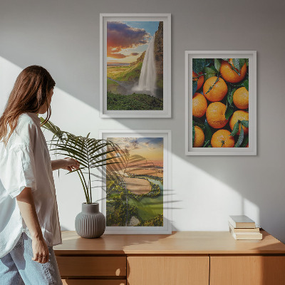Tavelpaket med ramar Orange Mountain vattenfall