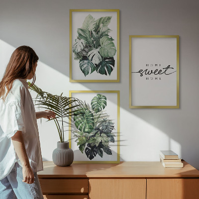 Tavelset ovanför soffa Växter med orden Sweet Home