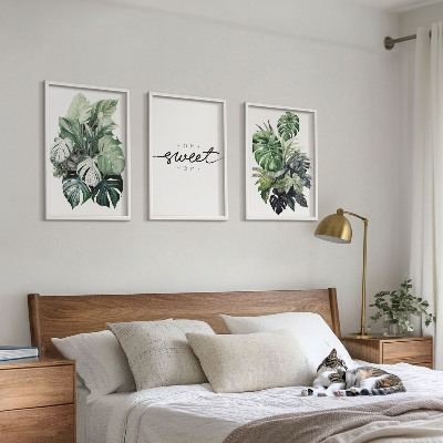 Tavelset ovanför soffa Växter med orden Sweet Home