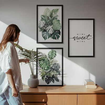 Tavelset ovanför soffa Växter med orden Sweet Home