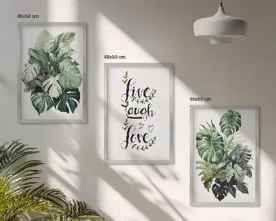 Tavelset med lövväxter med motiven lev, skratta, älska