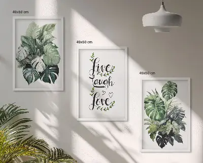 Tavelset med lövväxter med motiven lev, skratta, älska